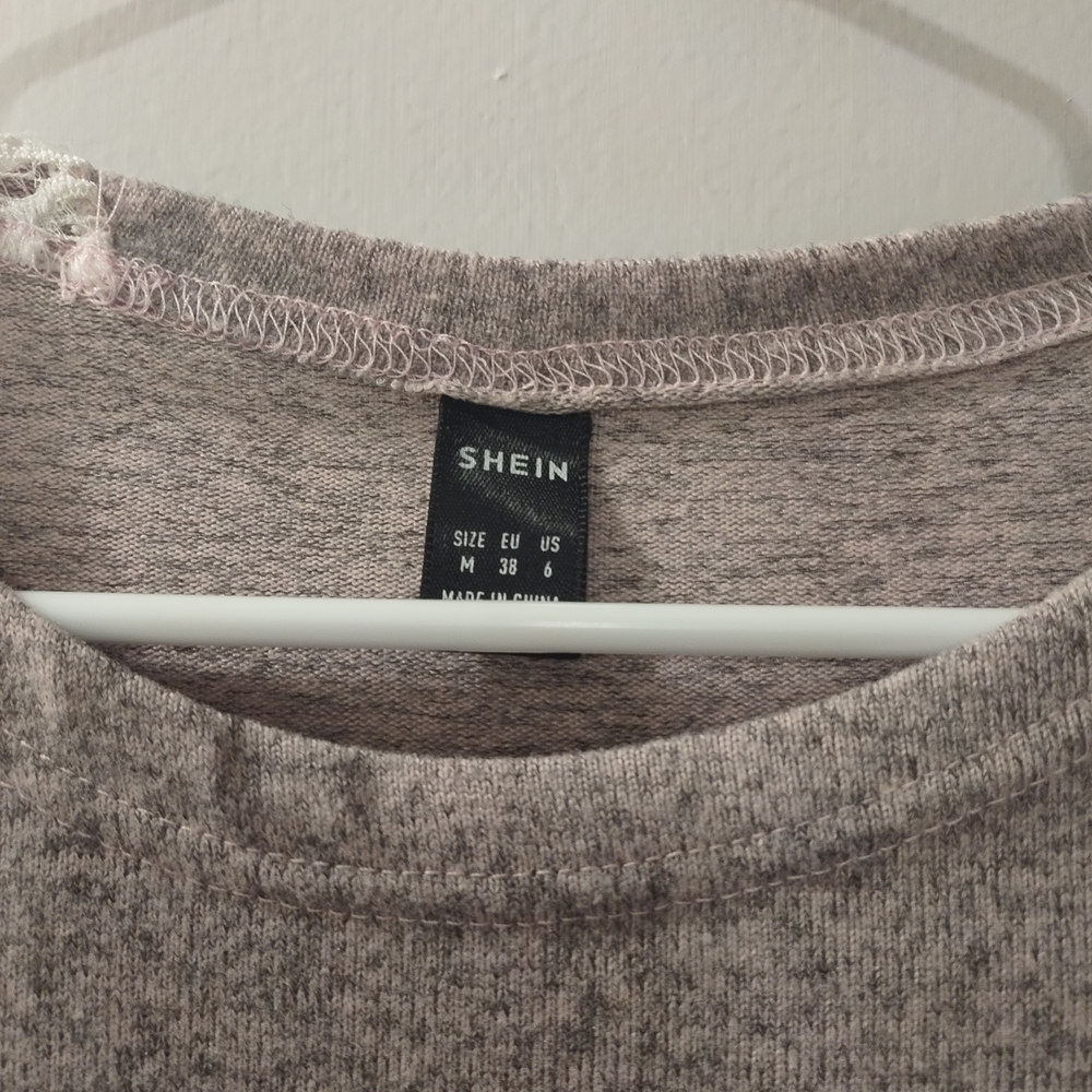 SHEIN Women's Sweatshirt - Heathered Purple with White Lace Sleeves - Picture 3 of 5